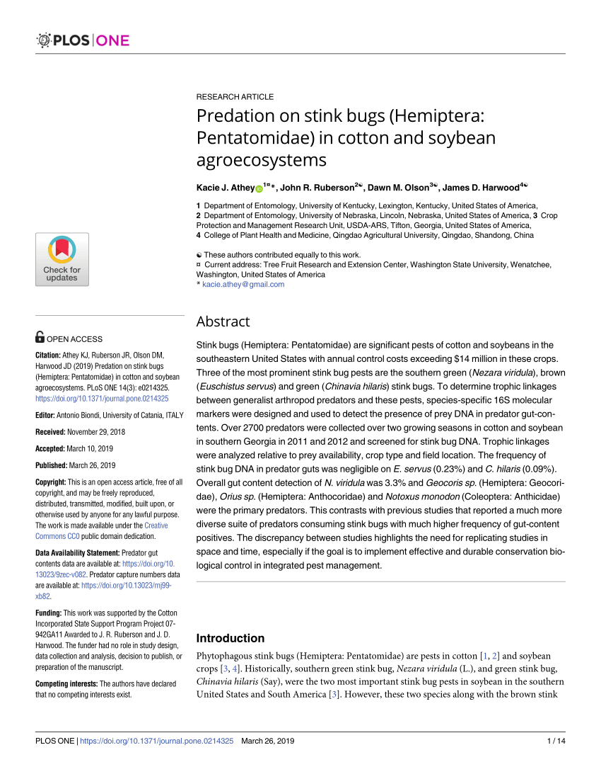 Pdf Predation On Stink Bugs Hemiptera Pentatomidae In Cotton And - pdf predation on stink bugs hemiptera pentatomidae in cotton and soybean agroecosystems