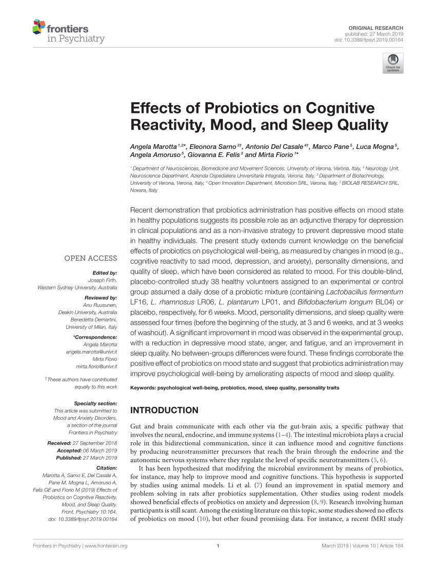PDF) Effects of Probiotics on Cognitive Reactivity, Mood, and ...