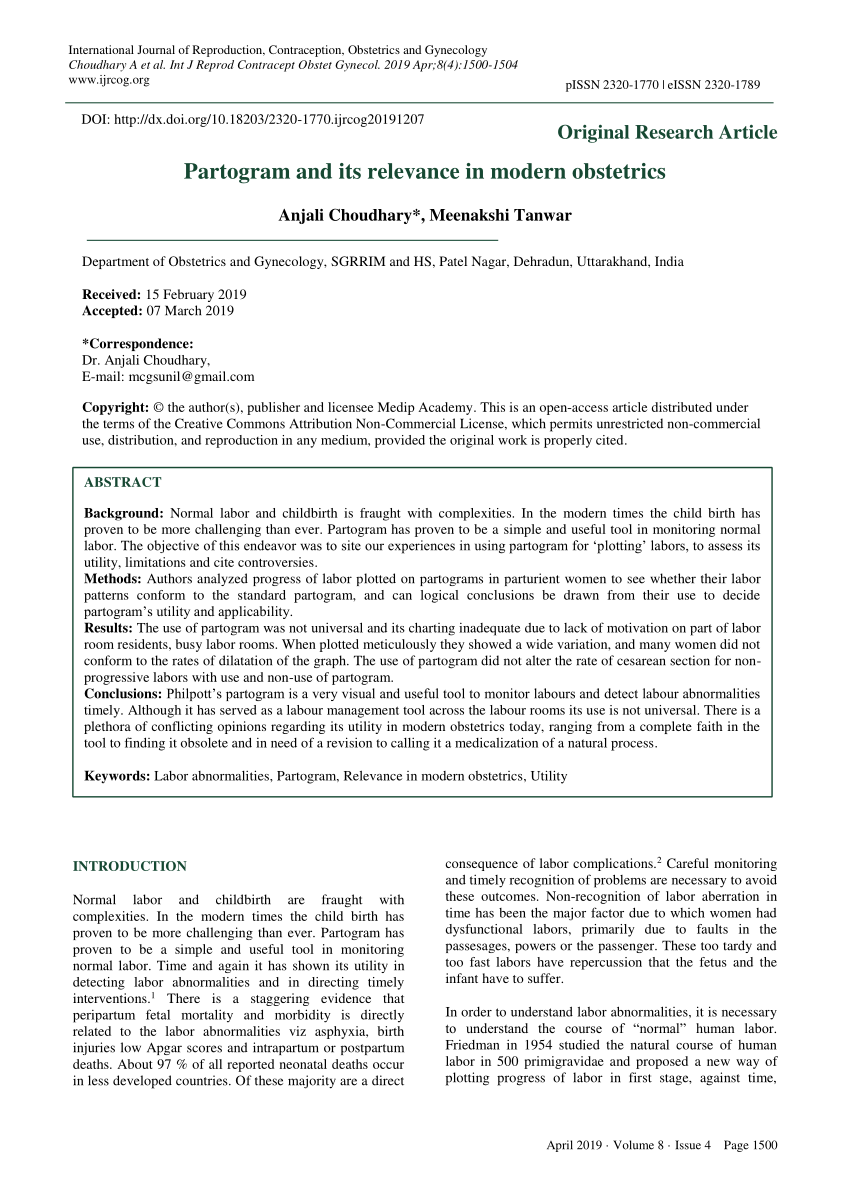 Pdf Partogram And Its Relevance In Modern Obstetrics