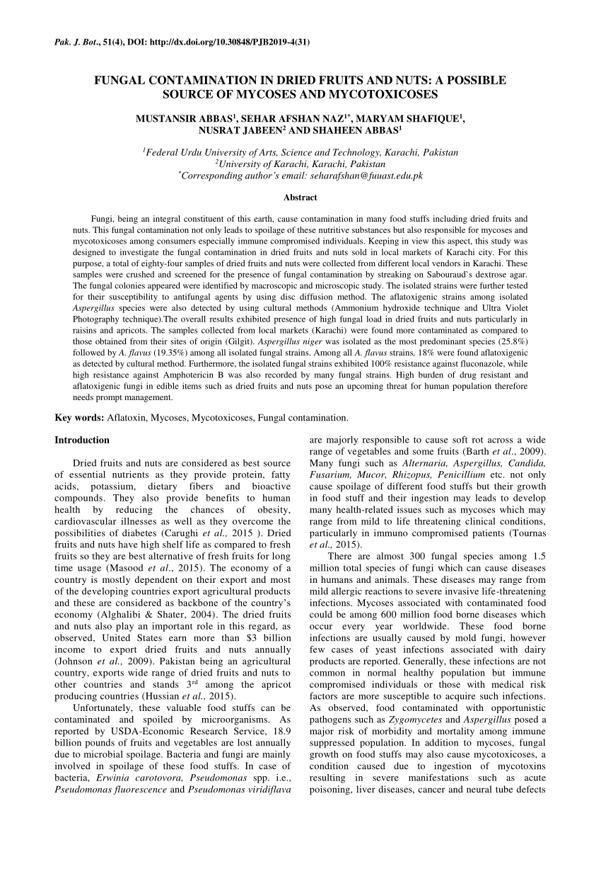 Pdf Fungal Contamination In Dried Fruits And Nuts A Possible Source Of Mycoses And Mycotoxicoses