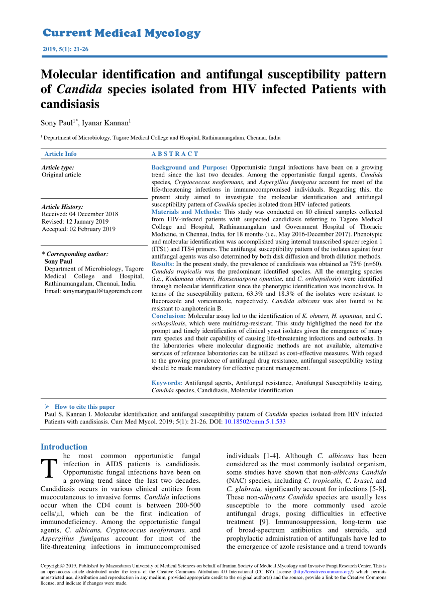 Pdf Molecular Identification And Antifungal Susceptibility Pattern Of Candida Species Isolated 