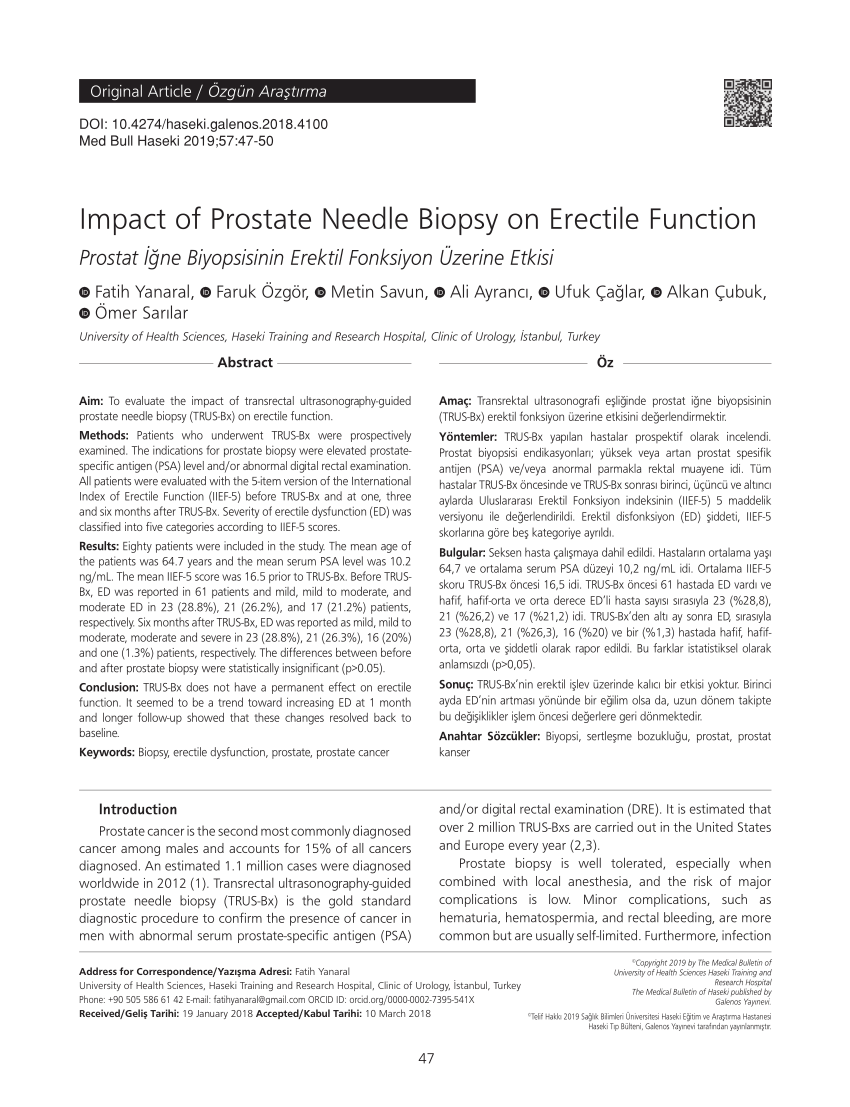 PDF Impact of Prostate Needle Biopsy on Erectile Function