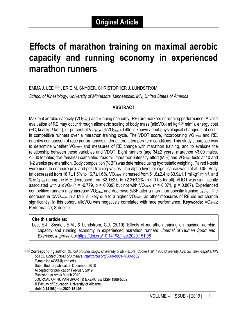 Pdf Effects Of Marathon Training On Maximal Aerobic Capacity And Running Economy In Experienced Marathon Runners