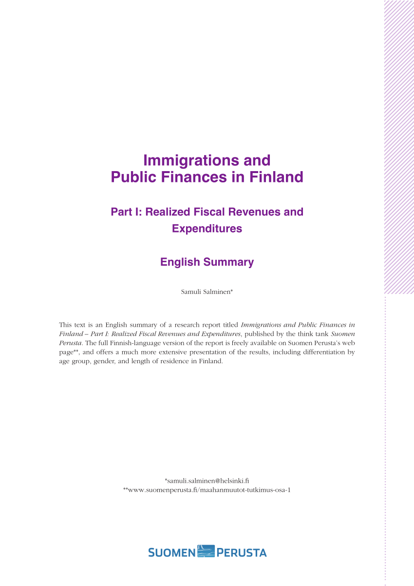 PDF) Immigrations and Public Finances in Finland