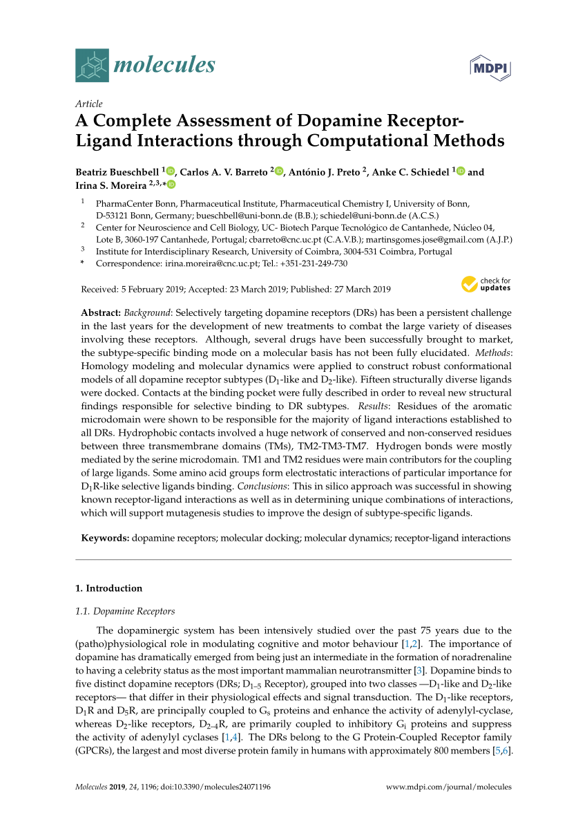 Pdf A Complete Assessment Of Dopamine Receptor Ligand Interactions Through Computational Methods