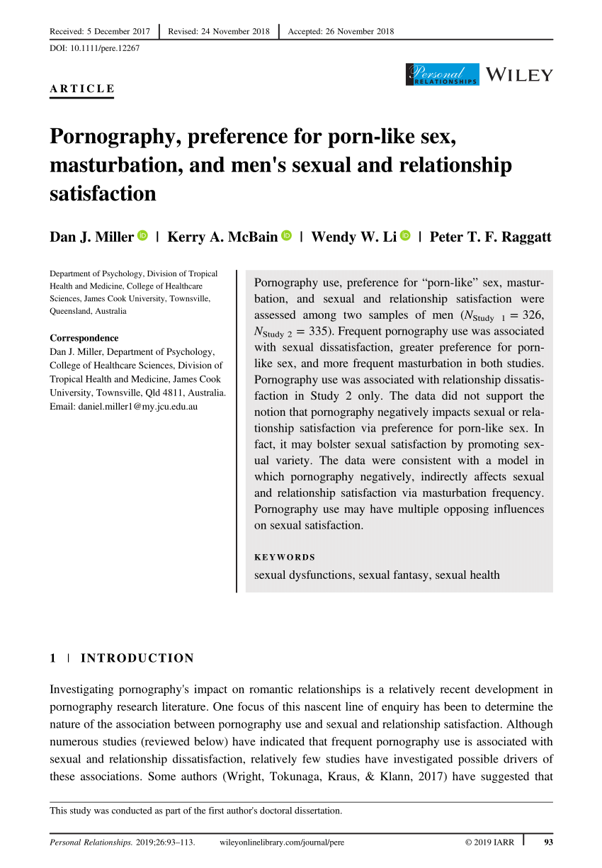 PDF) Pornography, preference for porn‐like sex, masturbation, and mens sexual and relationship satisfaction