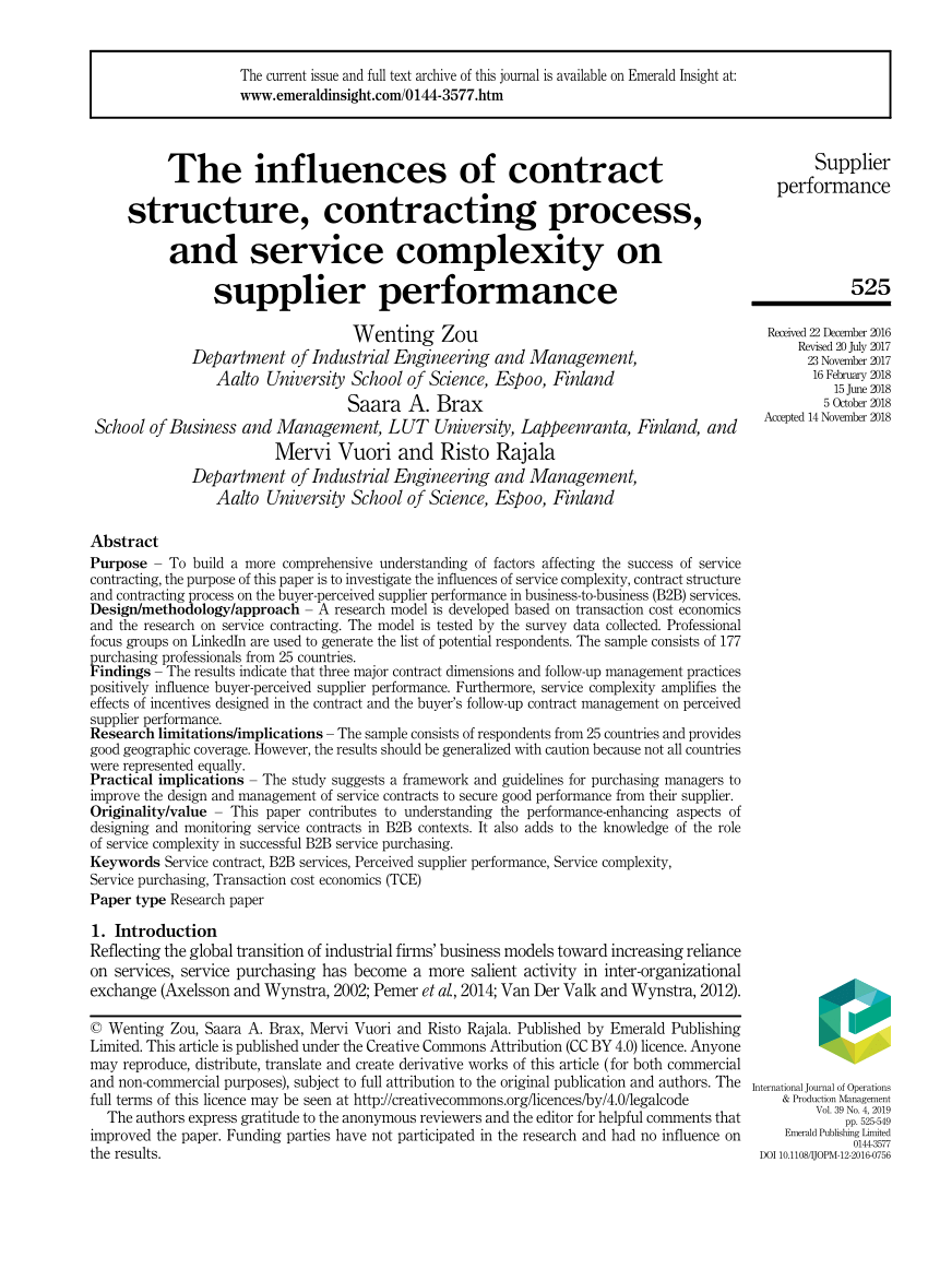 PDF) The influences of contract structure, contracting process Pertaining To preferred supplier agreement template