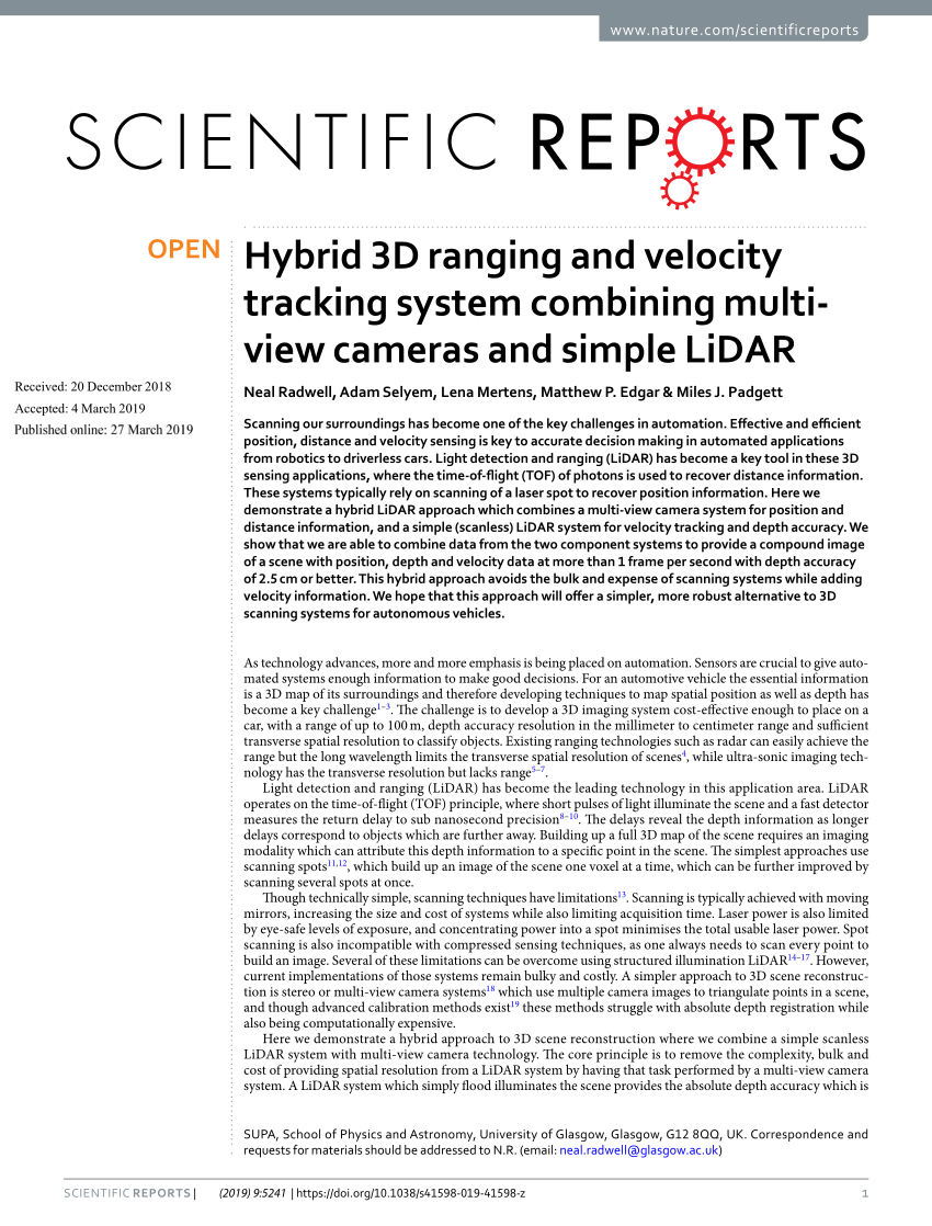 PDF) Hybrid 3D ranging and velocity tracking system combining multi-view  cameras and simple LiDAR