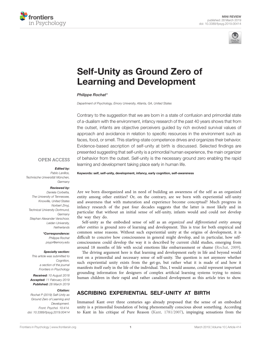 PDF Self Unity as Ground Zero of Learning and Development