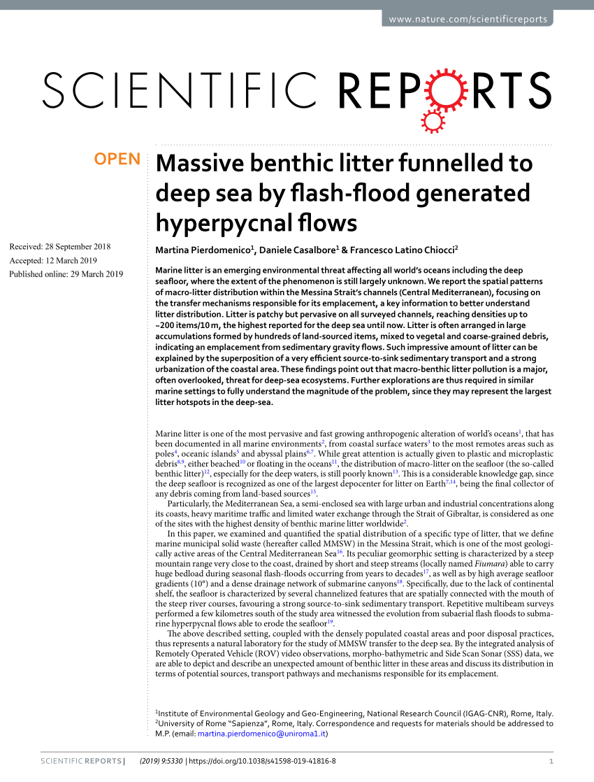 PDF) Massive benthic litter funnelled to deep sea by flash-flood ...