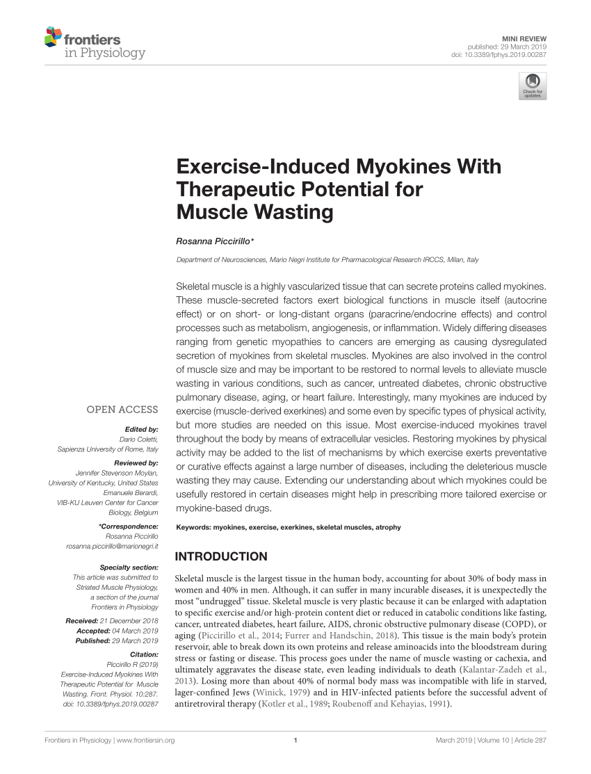 Pdf Exercise Induced Myokines With Therapeutic Potential For Muscle Wasting