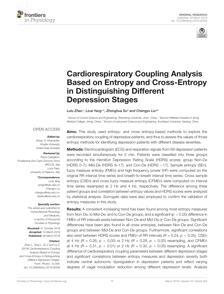 PDF) Cardiorespiratory Coupling Analysis Based on Entropy and ...