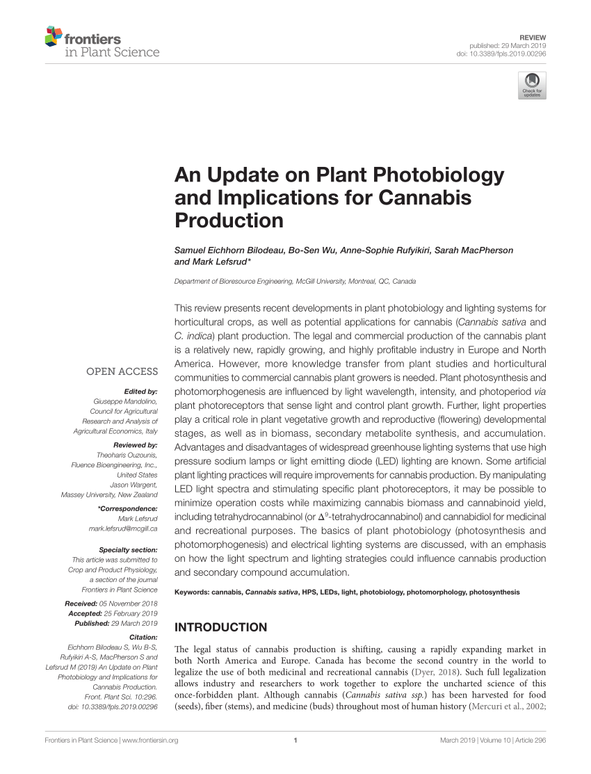 PDF) An Update on Plant Photobiology and Implications for Cannabis ...