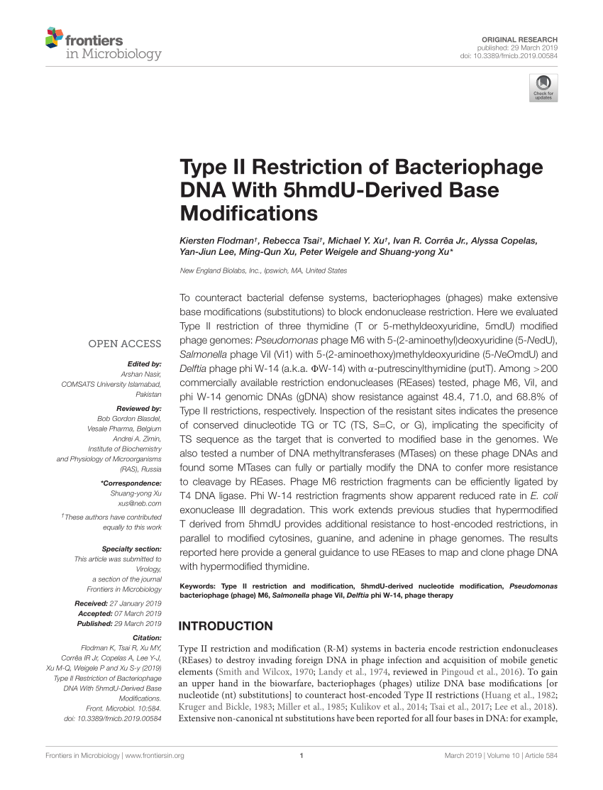(PDF) Type II Restriction of Bacteriophage DNA With 5hmdU-Derived Base ...