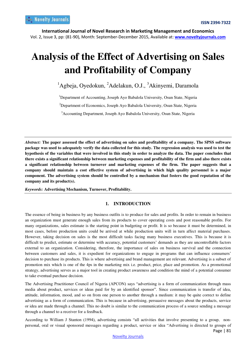 research paper on sales volume