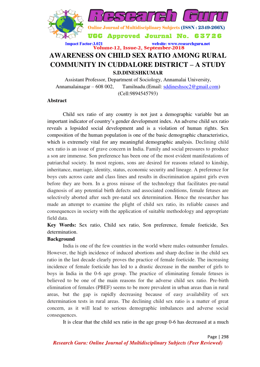 PDF) AWARENESS ON CHILD SEX RATIO AMONG RURAL COMMUNITY IN CUDDALORE  DISTRICT -A STUDY