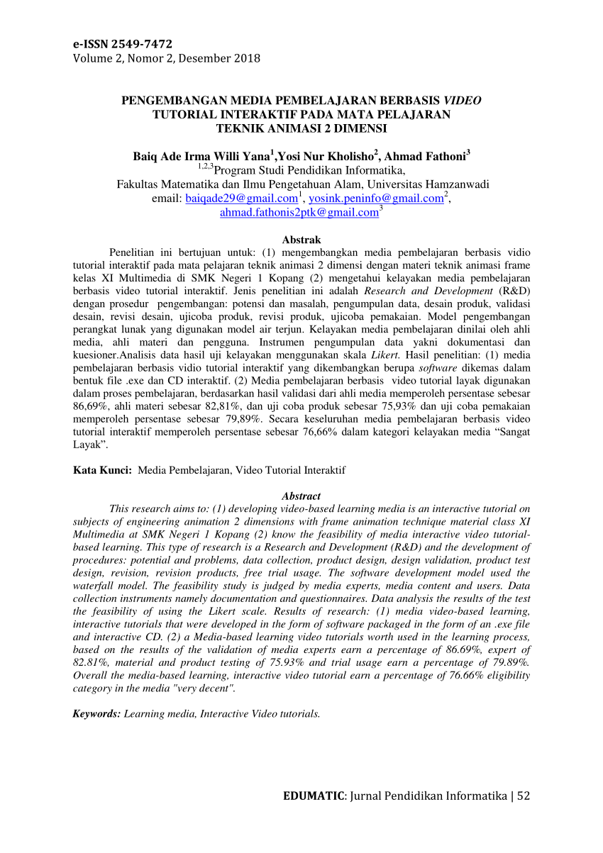 Pdf Pengembangan Media Pembelajaran Berbasis Video Tutorial Interaktif Pada Mata Pelajaran 1796