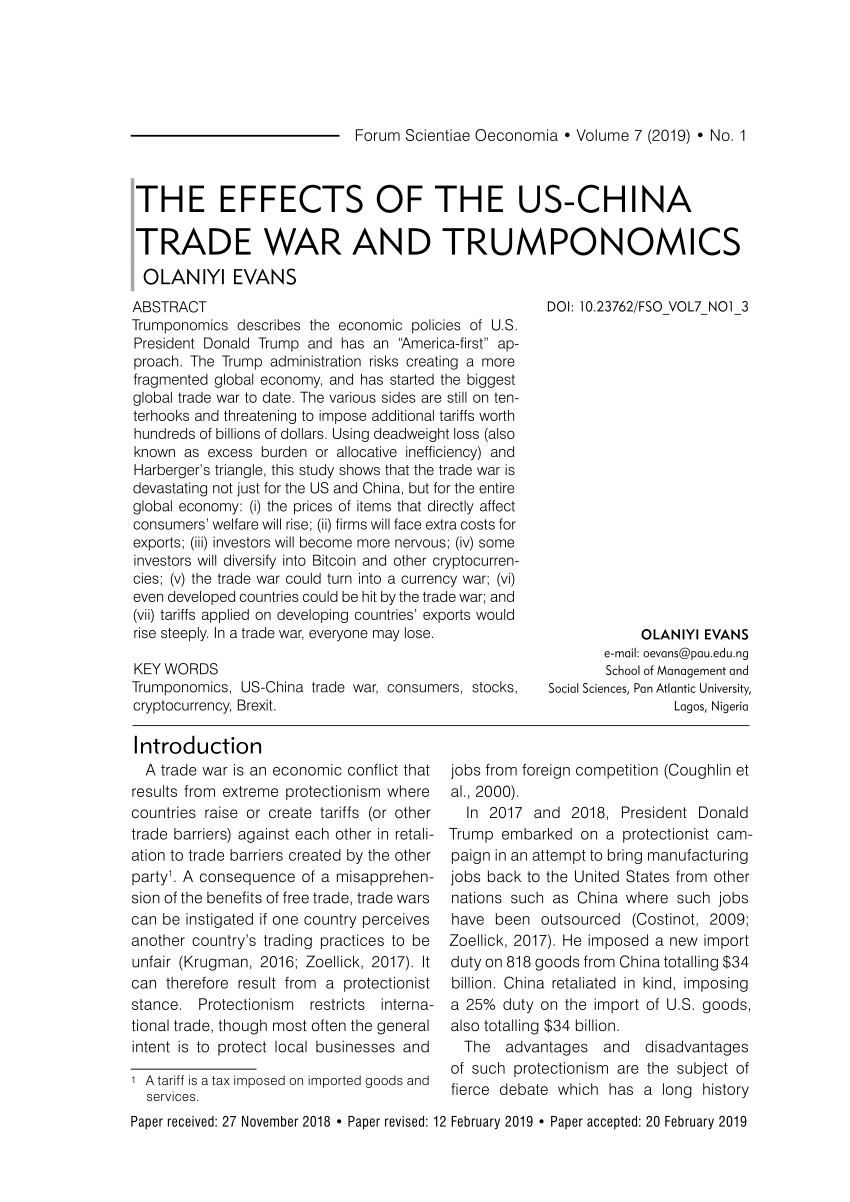 Pdf The Effects Of The Us China Trade War And Trumponomics