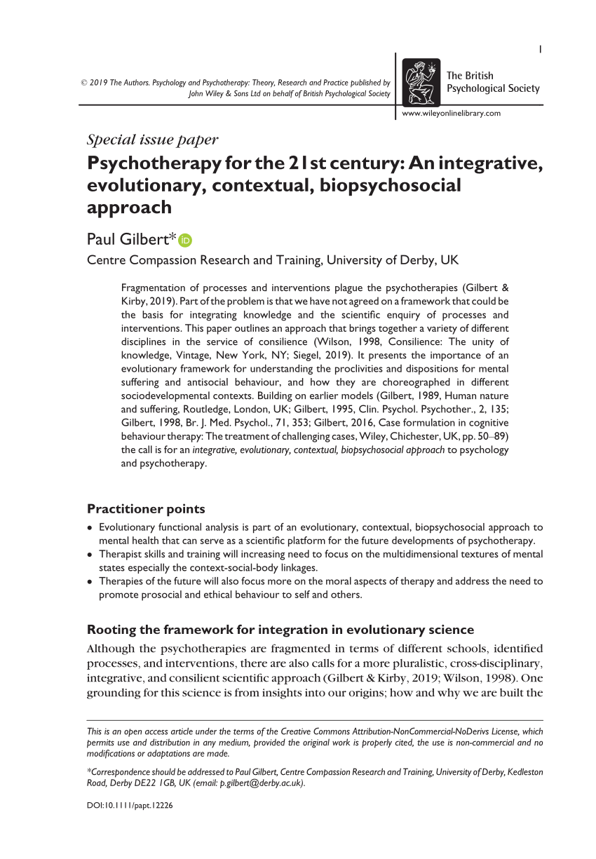 PDF) Psychotherapy for the 21st century: An integrative ...