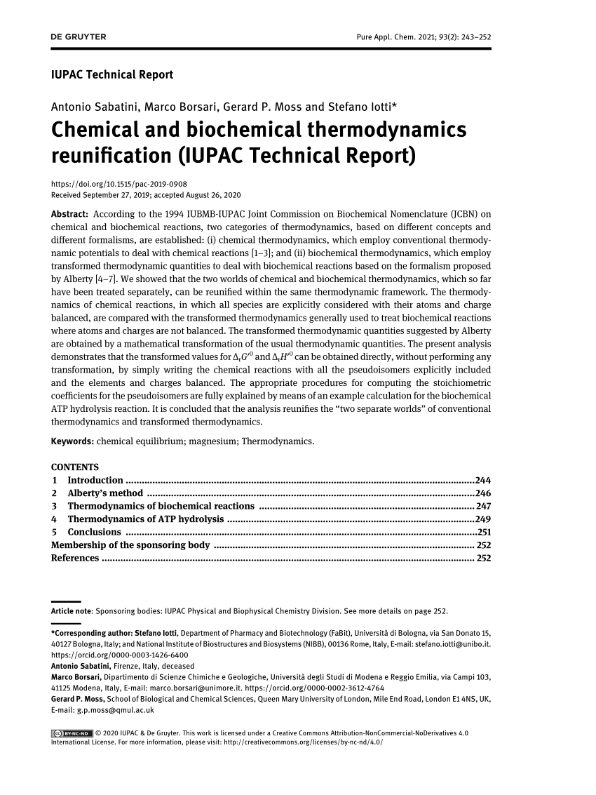 PDF Chemical and Biochemical Thermodynamics Reunification