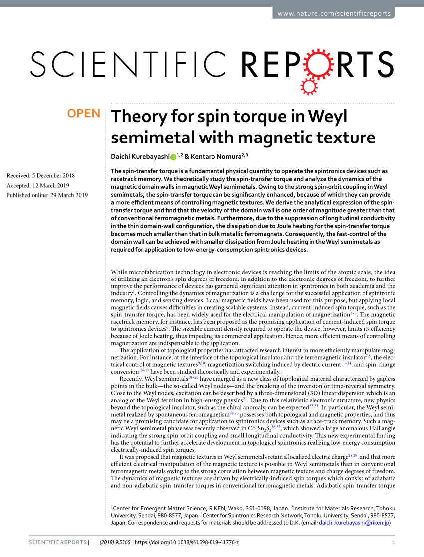 PDF) Theory for spin torque in Weyl semimetal with magnetic texture