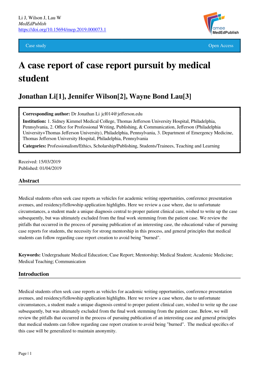 writing a case report for a medical journal