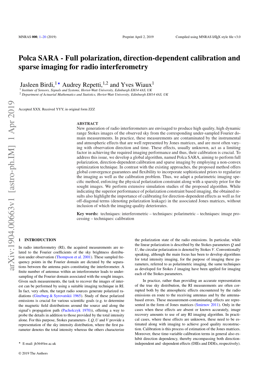 Pdf Polca Sara Full Polarization Direction Dependent Calibration And Sparse Imaging For Radio Interferometry