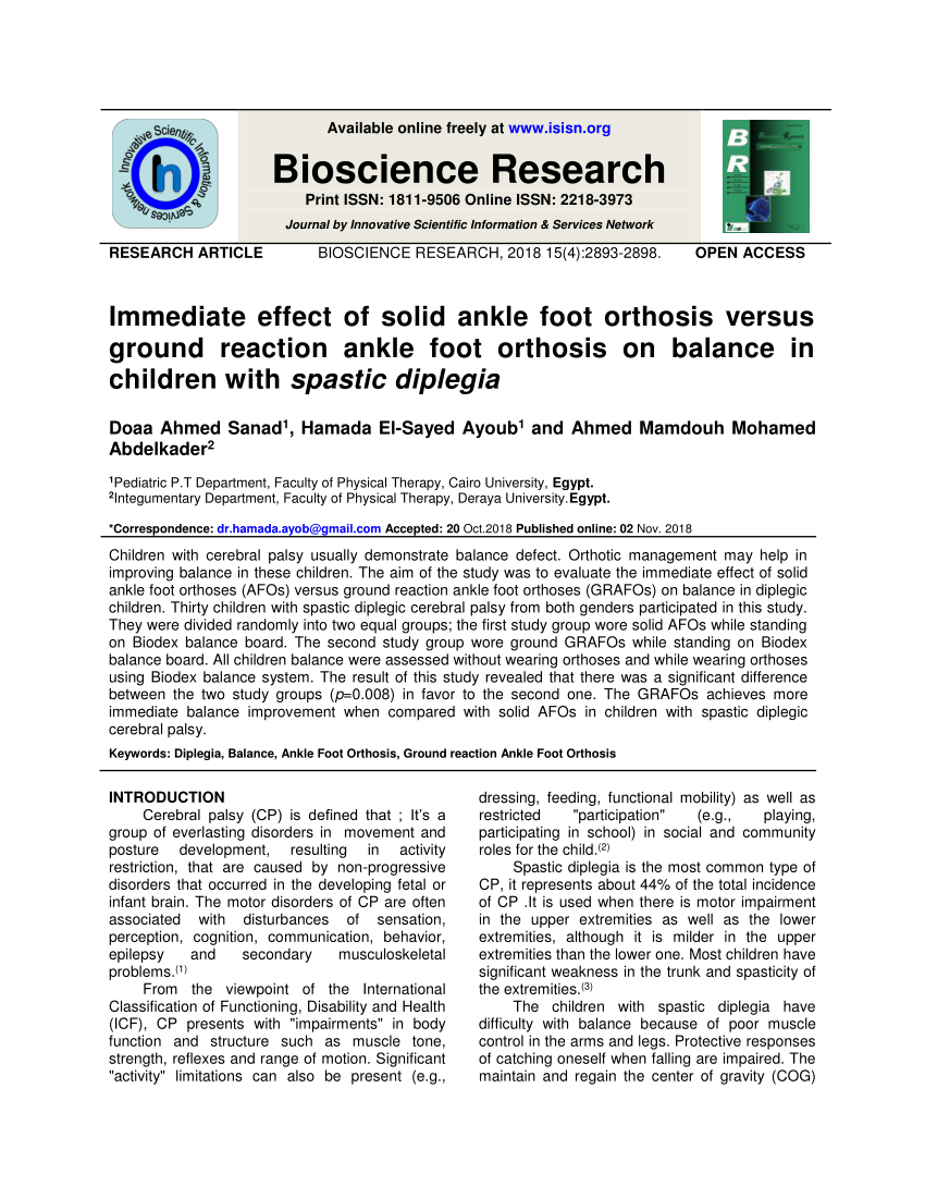 Pdf Immediate Effect Of Solid Ankle Foot Orthosis Versus