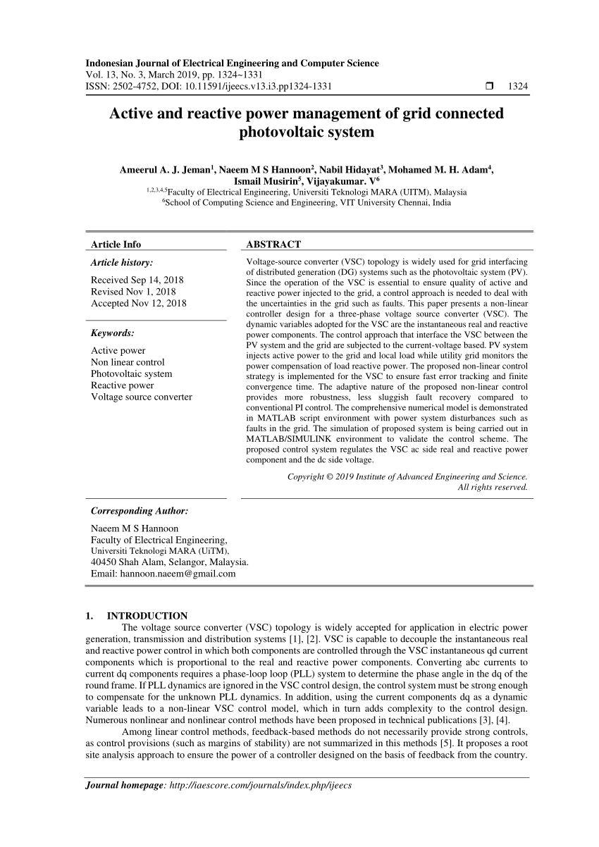 Pdf Active And Reactive Power Management Of Grid Connected Photovoltaic System