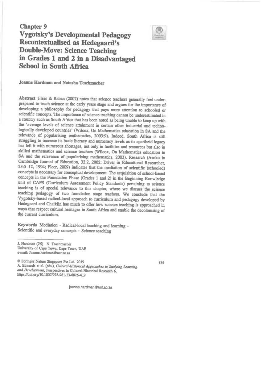 Pdf Vygotsky S Developmental Pedagogy Recontextualised As Hedegaard S Double Move Science Teaching In Grades 1 And 2 In A Disadvantaged School In South Africa