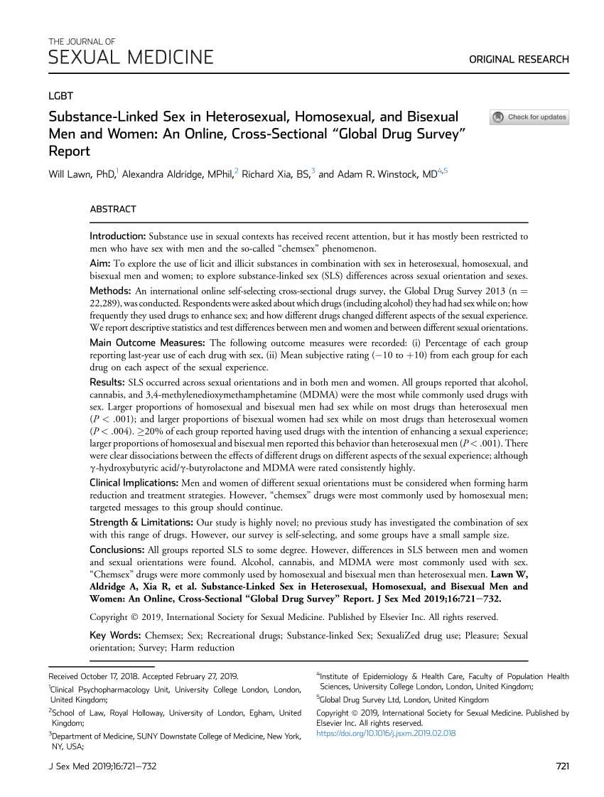 PDF) Substance-Linked Sex in Heterosexual, Homosexual, and Bisexual Men and  Women: An Online, Cross-Sectional “Global Drug Survey” Report