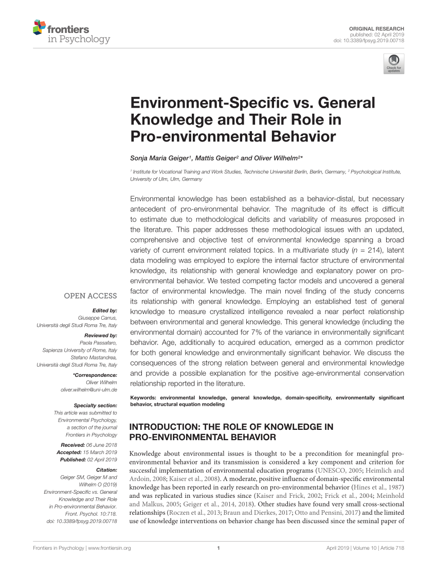 PDF) Environment-Specific vs. General Knowledge and Their Role in ...