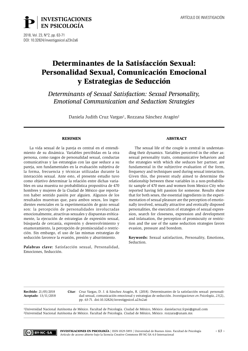 Pdf Determinantes De La Satisfacción Sexual Personalidad Sexual Comunicación Emocional Y 