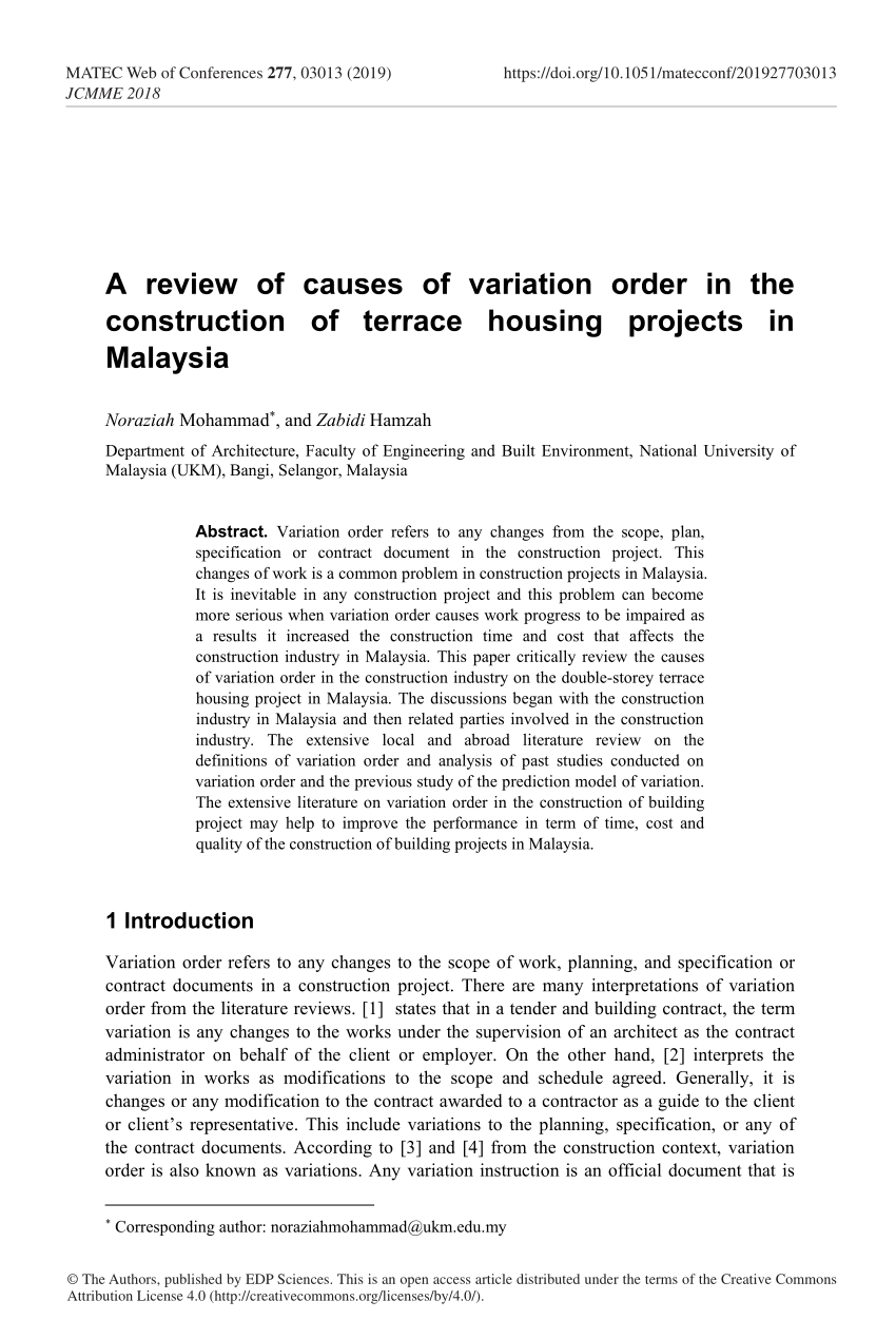 variation order in construction malaysia