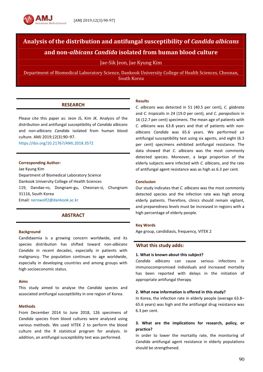 Pdf Analysis Of The Distribution And Antifungal Susceptibility Of Candida Albicans And Non 