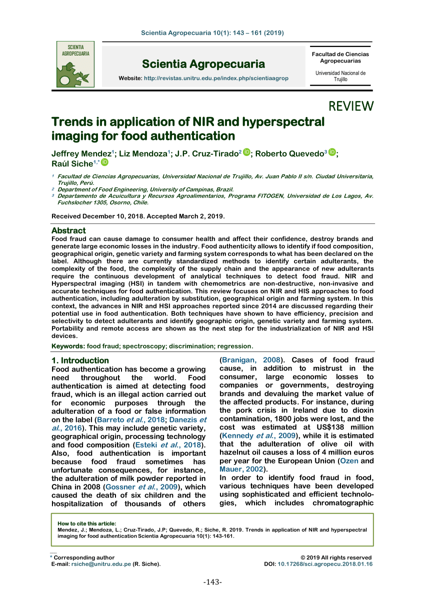 Pdf Trends In Application Of Nir And Hyperspectral Imaging For Food Authentication