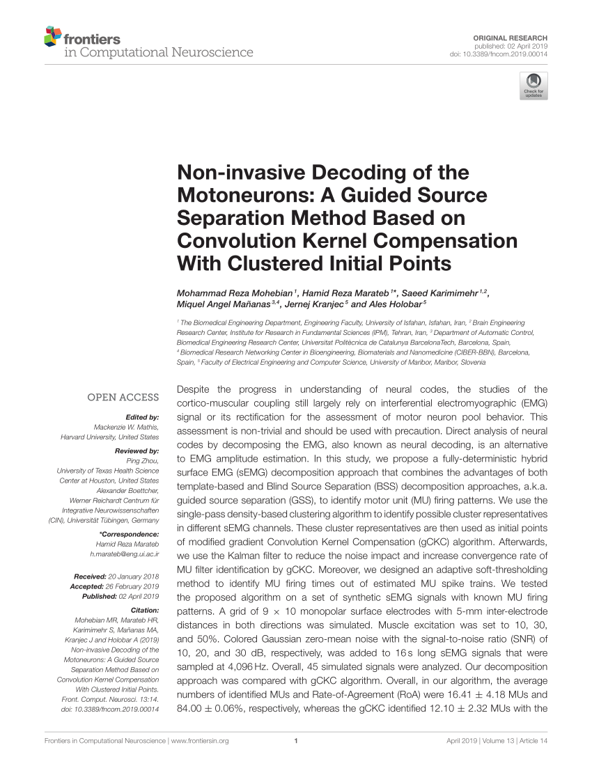 Pdf Non Invasive Decoding Of The Motoneurons A Guided Source