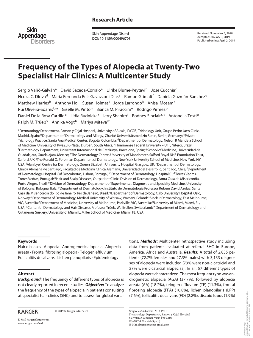 (PDF) Frequency of the Types of Alopecia at Twenty-Two Specialist Hair