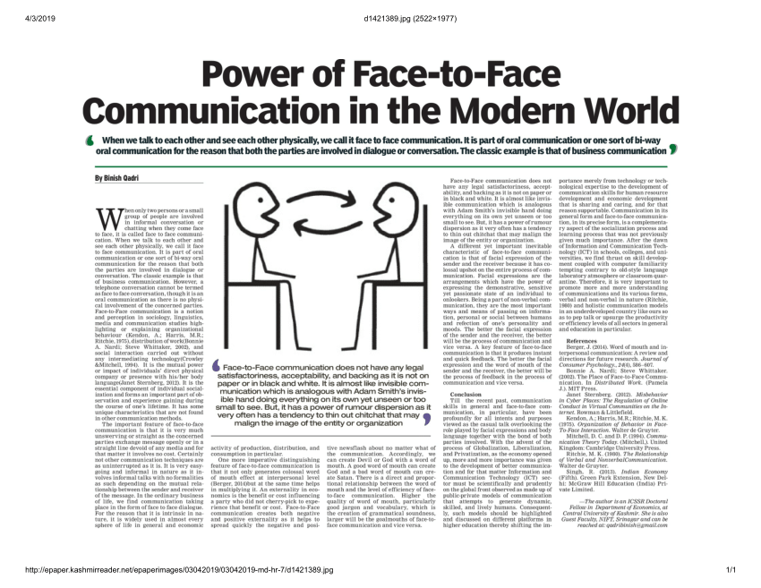 opinion essay about face to face communication