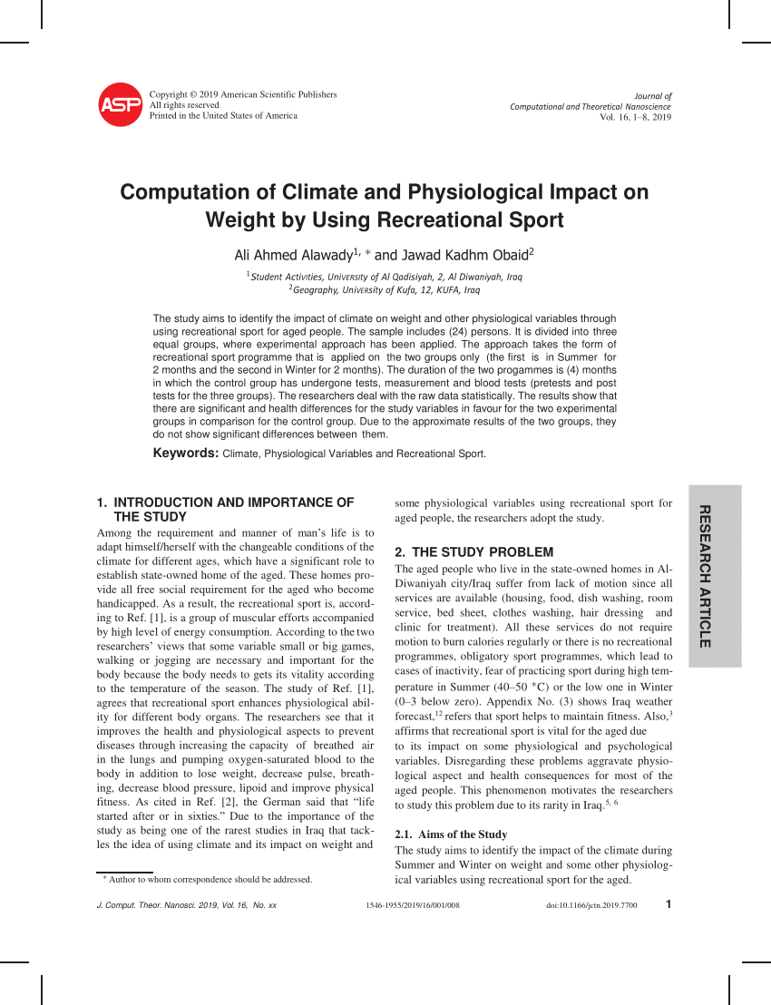 PDF) Computation of Climate and Physiological Impact on Weight by Using  Recreational Sport