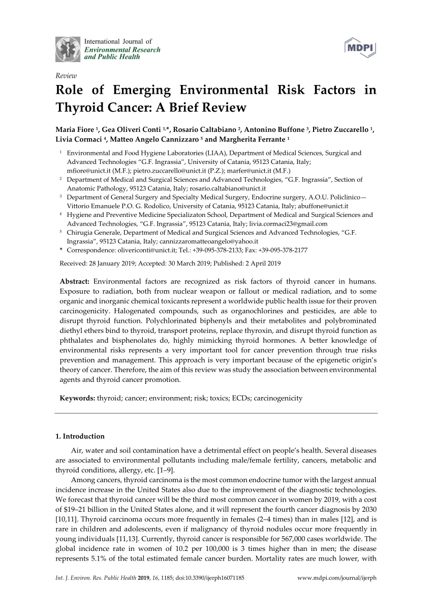 Pdf Role Of Emerging Environmental Risk Factors In Thyroid Cancer A Brief Review