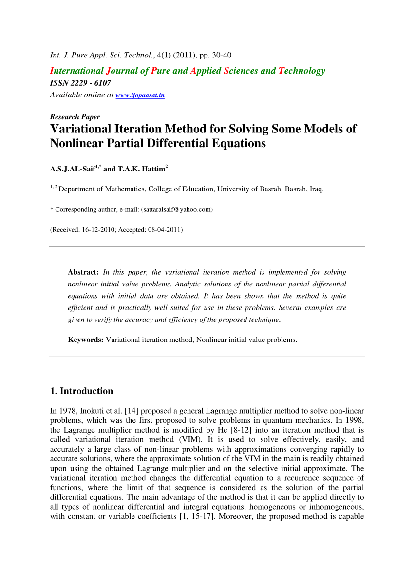 Pdf Variational Iteration Method For Solving Some Models Of Nonlinearpartial Differential Equations