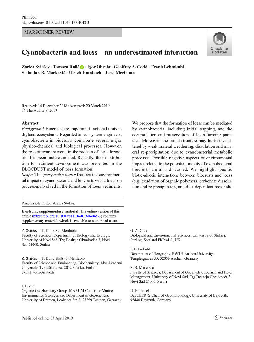 PDF) Cyanobacteria And Loess—an Underestimated Interaction