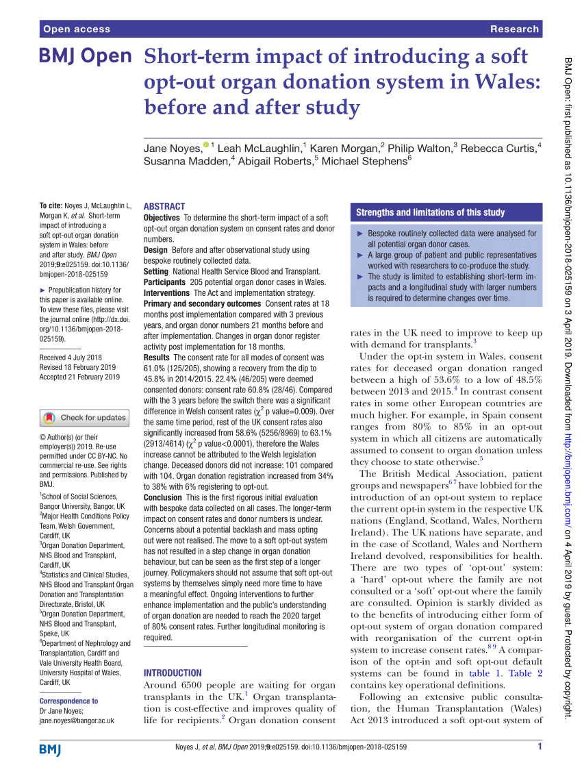 Pdf Short Term Impact Of Introducing A Soft Opt Out Organ Donation System In Wales Before And 