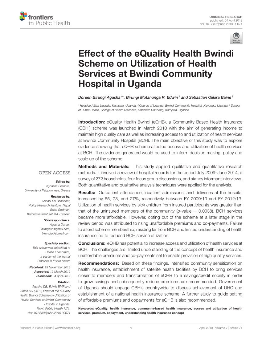 PDF) Effect of the eQuality Health Bwindi Scheme on Utilization of ...