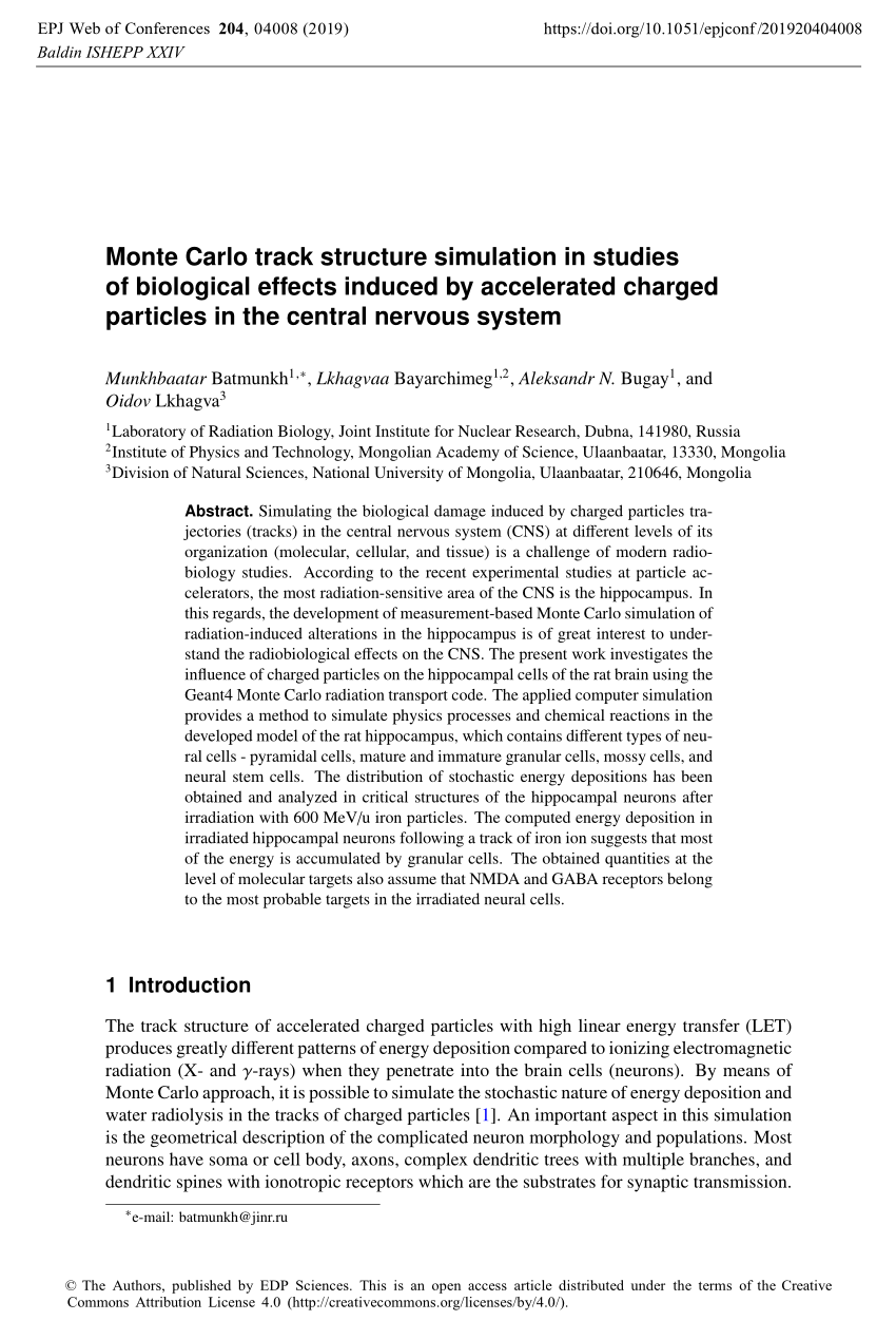 (PDF) Monte Carlo track structure simulation in studies of biological