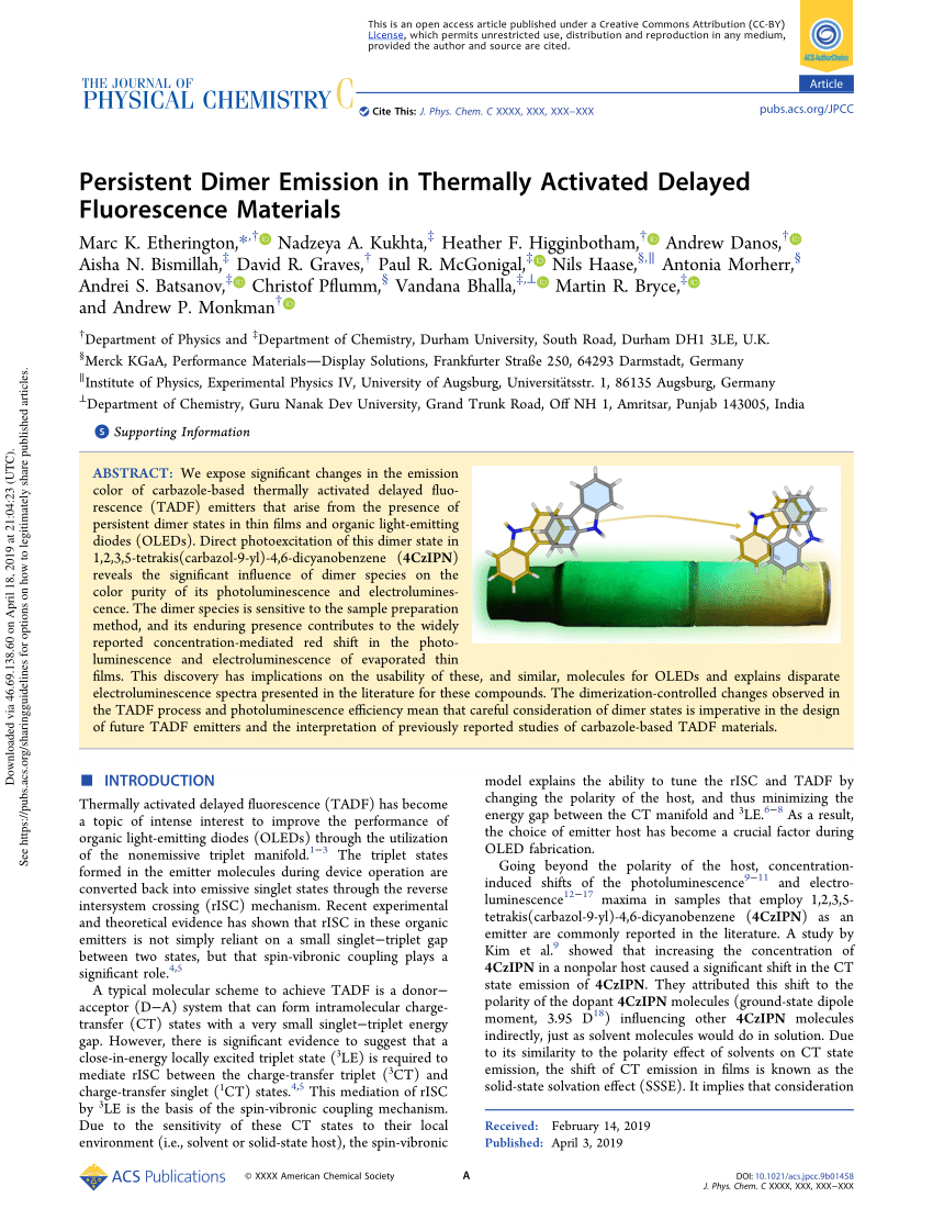 (PDF) Persistent Dimer Emission in Thermally Activated Delayed ...