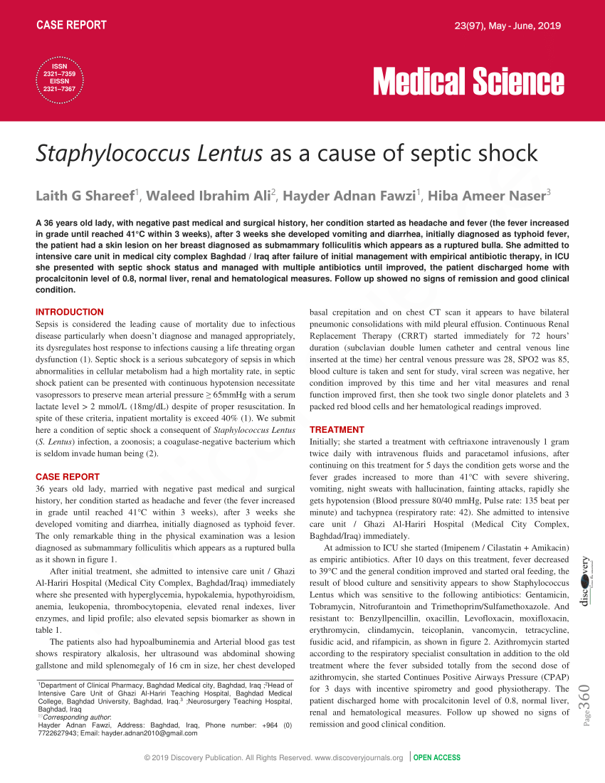 (PDF) Staphylococcus lentus as a cause of septic shock