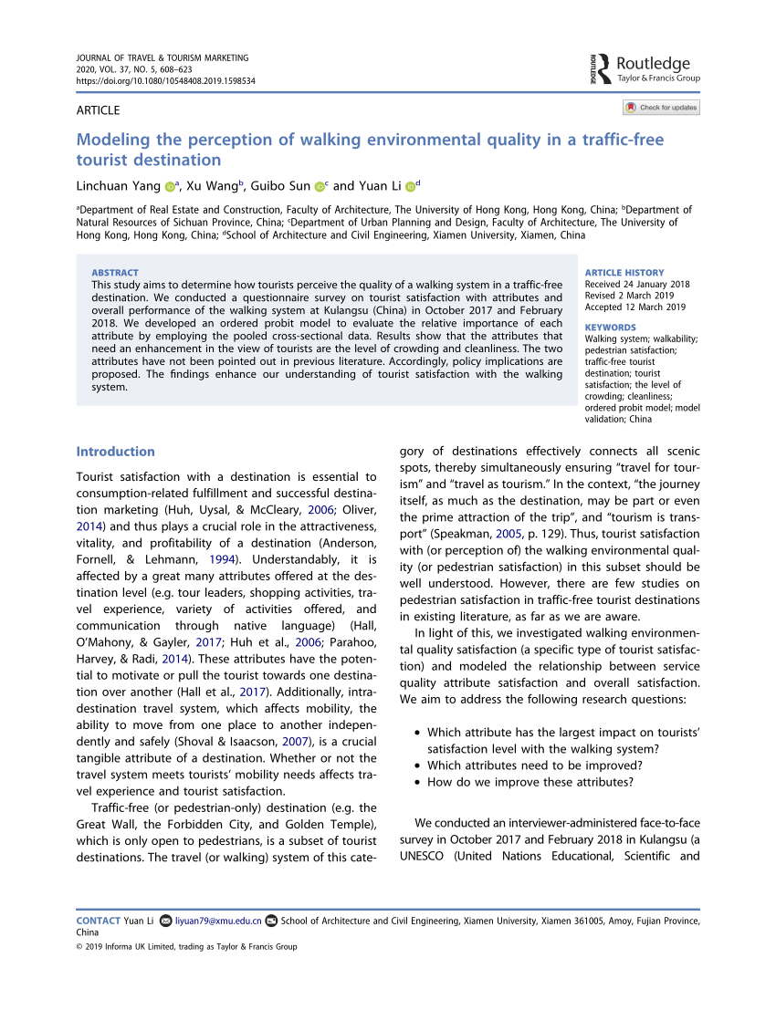 Pdf Modeling The Perception Of Walking Environmental Quality In A Traffic Free Tourist Destination