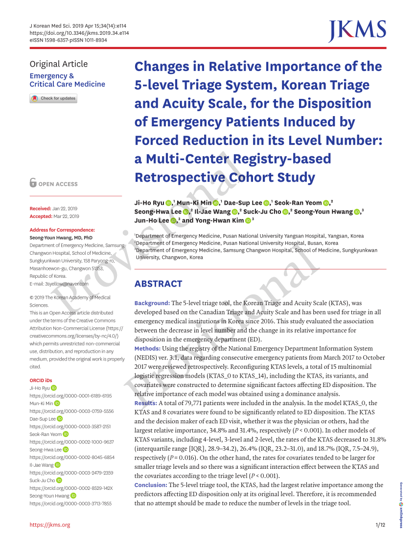 Pdf Changes In Relative Importance Of The 5 Level Triage